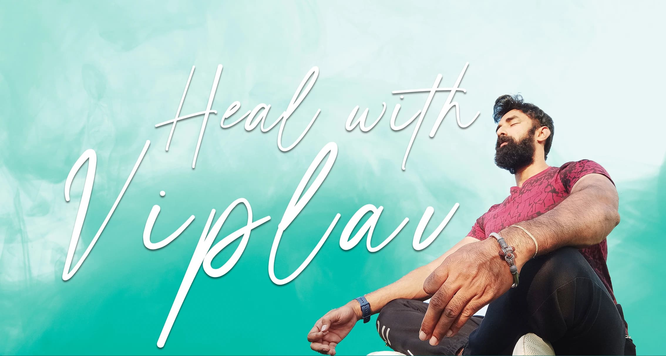 Viplav meditating on banner